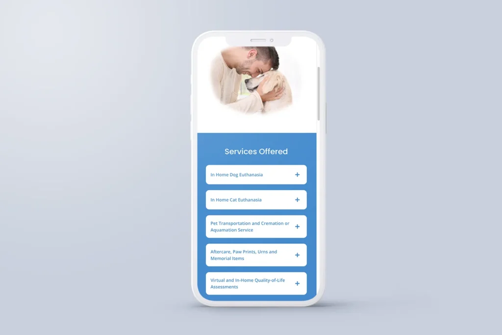 a phone with a picture of a man kissing a dog from small business peaceful passing' web design