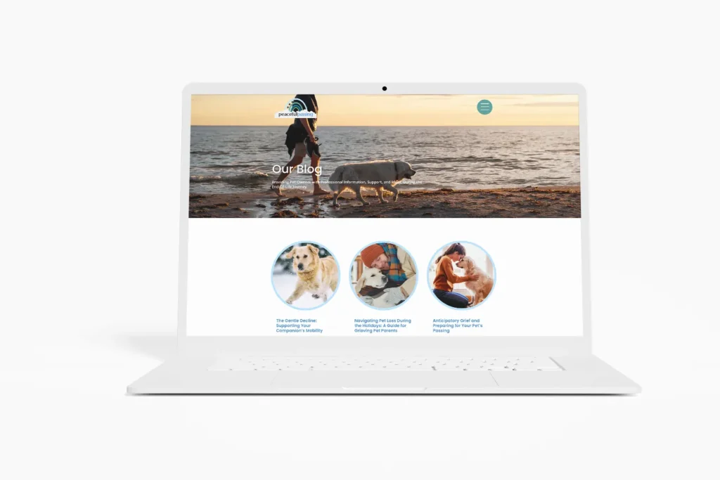 a laptop with a new WordPress website from peaceful passing in guelph on the screen