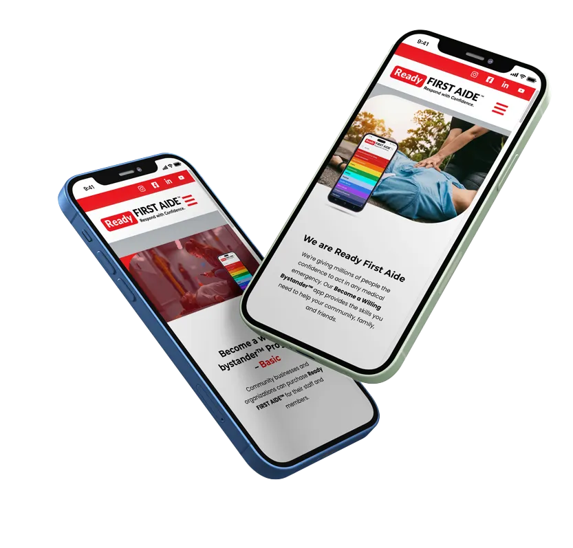 Two phones showing a Custom Web Design Ready First Aide